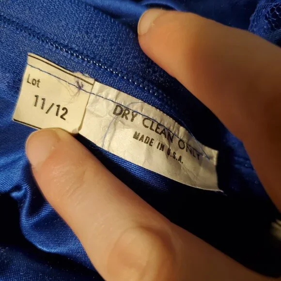 Vintage Royal Blue 80s Long Sleeve Lace A Line Prom Party Dress Women's Size 12 - Picture 5 of 15